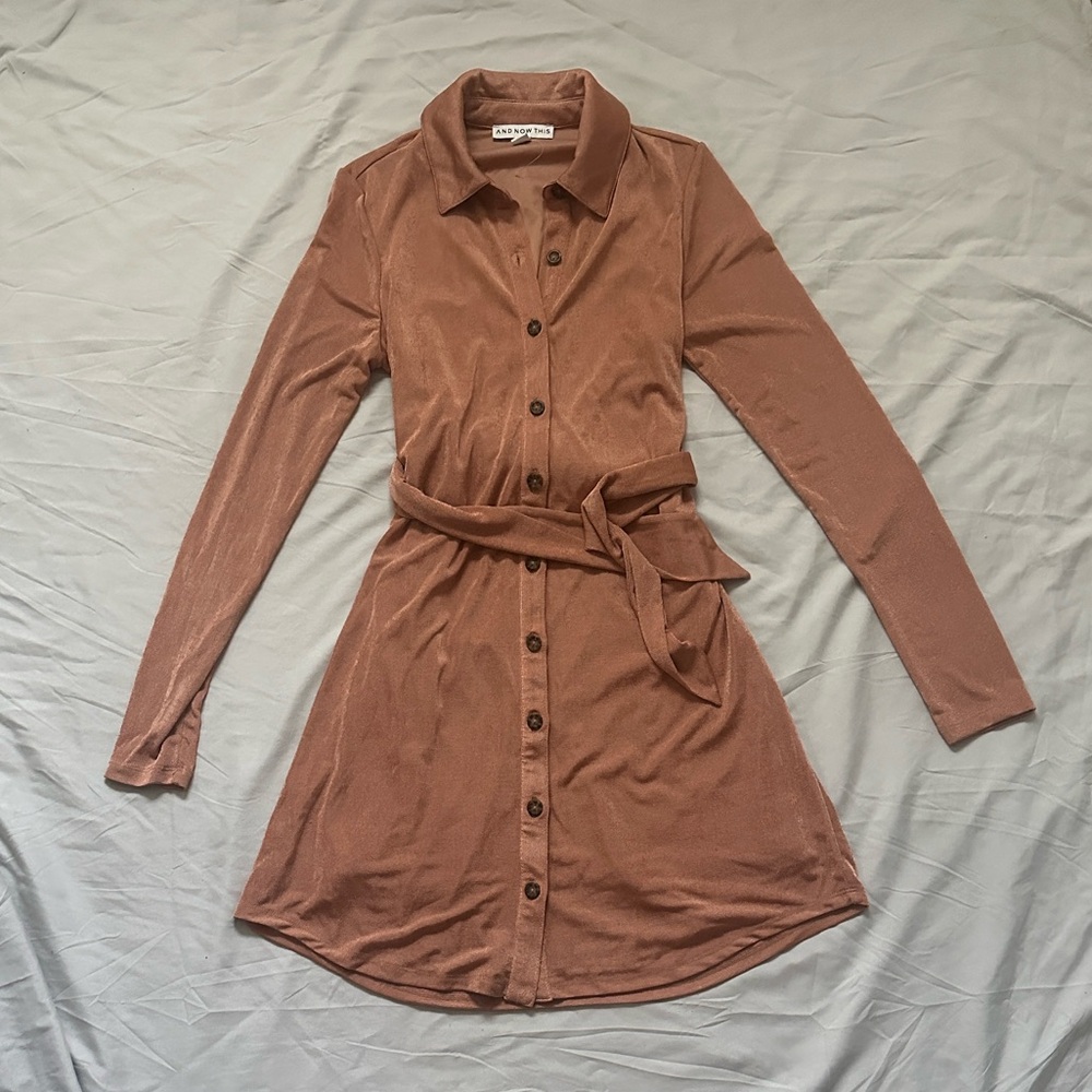 Elegant Brown Button-Up Dress